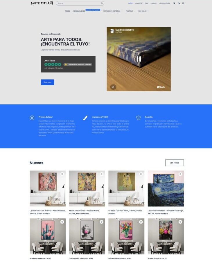 Tienda en línea de Artetitlán en computadora
