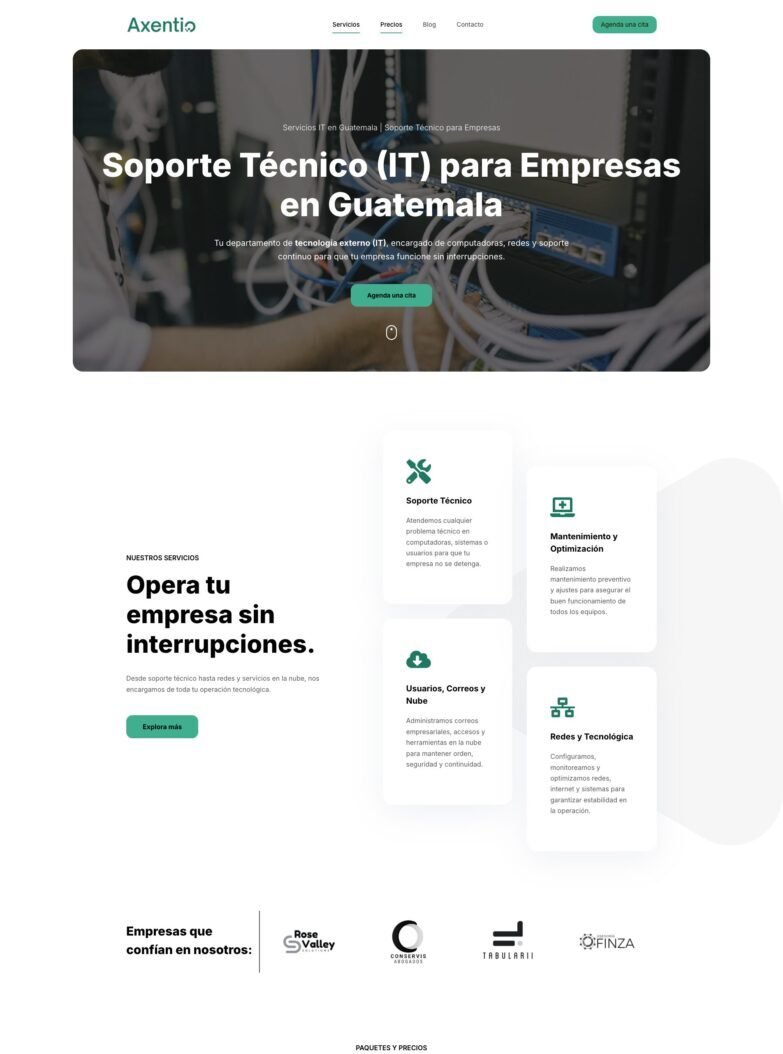 Sitio web de Axentio en computadora