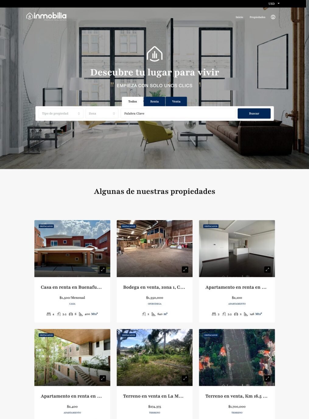 Sitio web de Inmobilia en escritorio