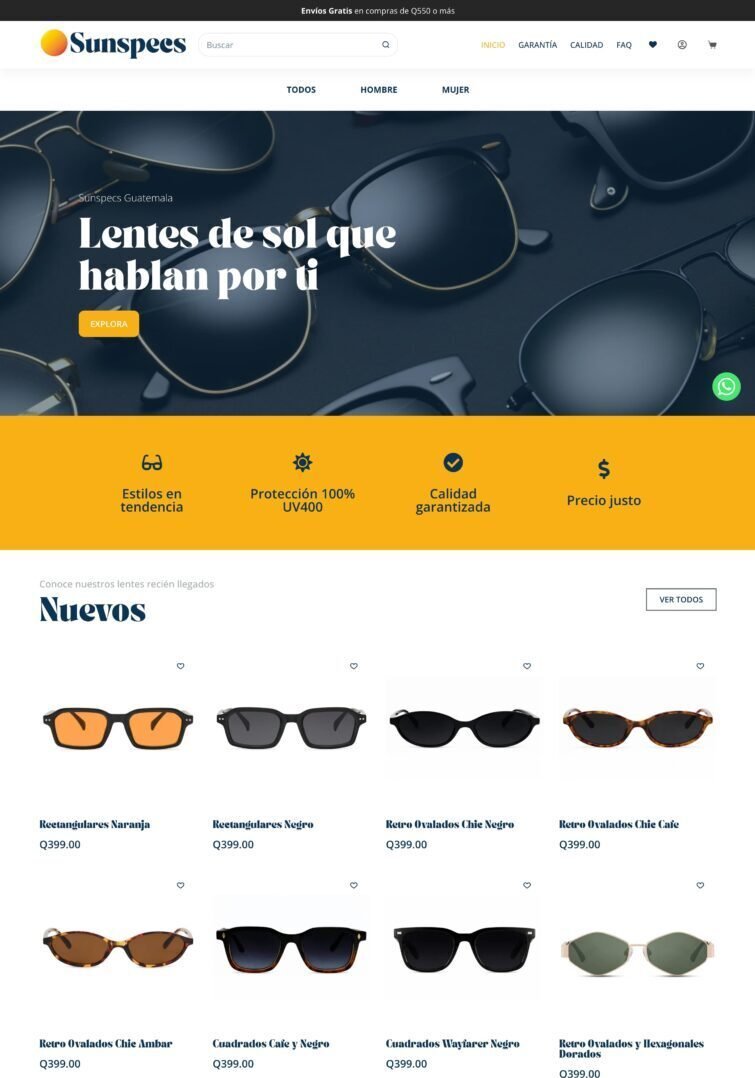 Tienda en línea de Sunspecs en escritorio