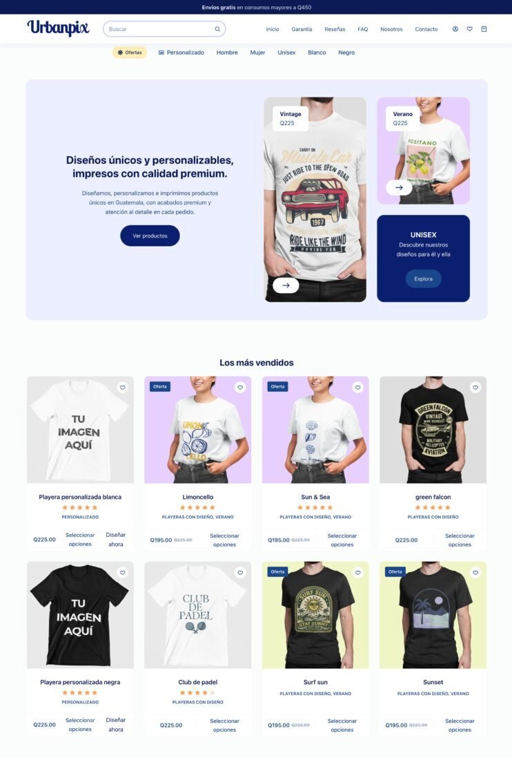 Tienda en línea de Urbanpix en escritorio