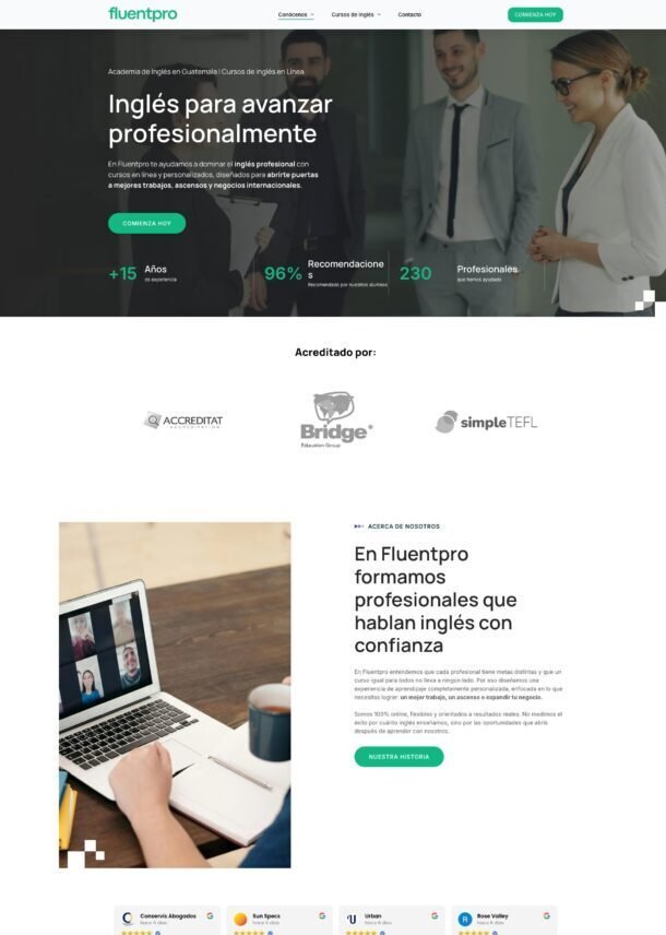 Sitio web de FluentPro en escritorio