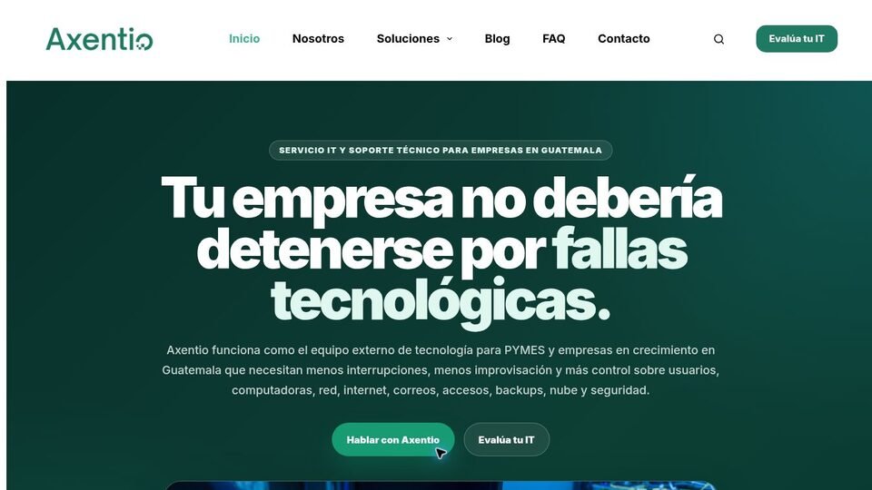 Sitio web de Axentio en computadora