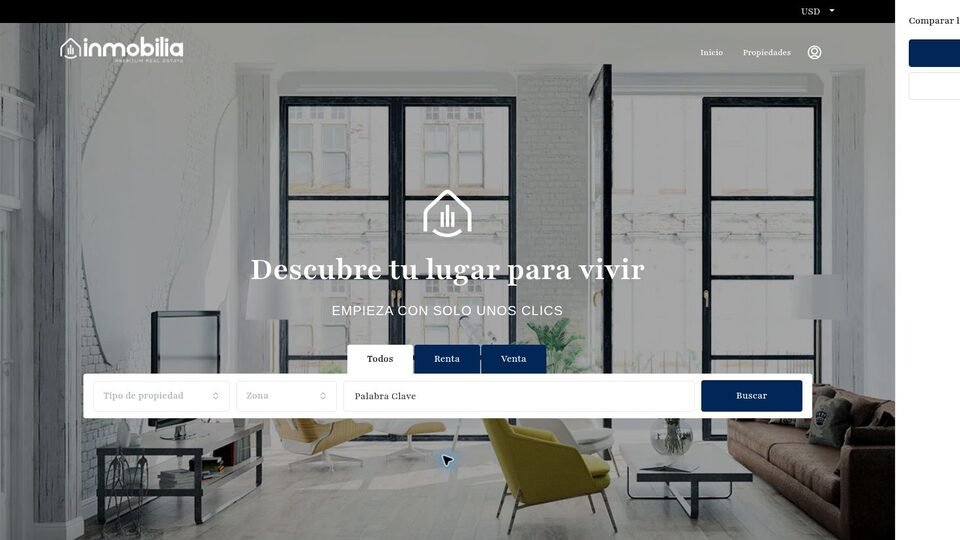 Sitio web de Inmobilia en computadora