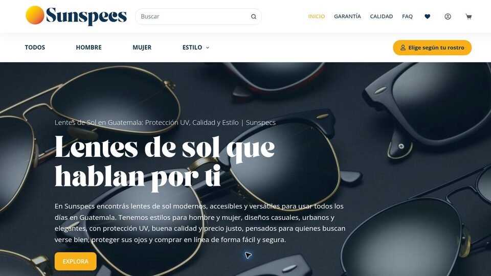 Tienda en línea de Sunspecs en computadora
